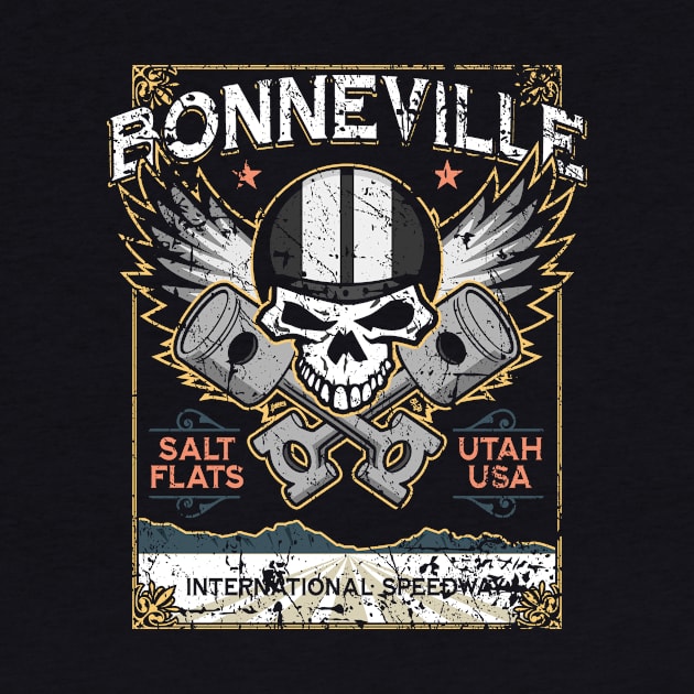 Bonneville Salt Flats Utah Distressed Grunge Skull Design by hobrath